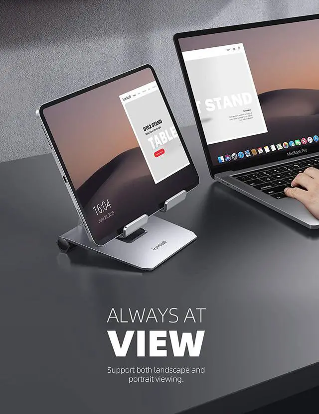 Alt view image 3 of 7 - Lamicall Adjustable Tablet Stand Holder - 360 Degree Rotating Tablet Mount, Desktop Tablet Dock, Compatible with iPad Pro 11 / 12.9, Mini, Air, Tabs, Kindle and 4.7" - 13" Tablet - Silver