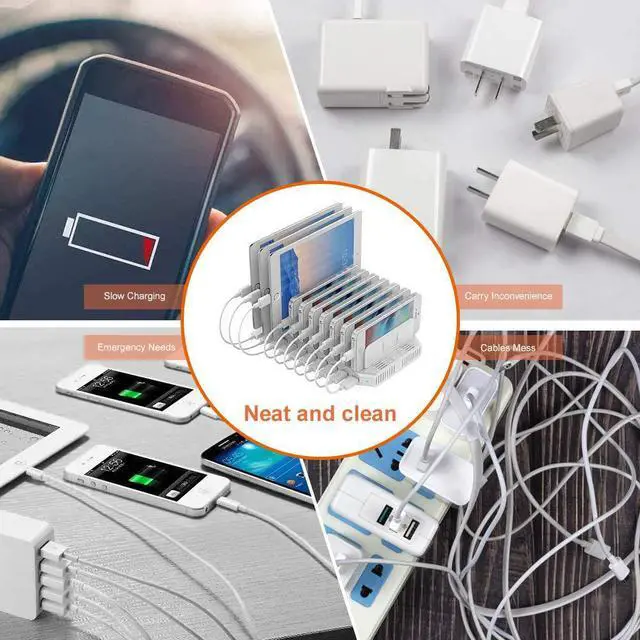 Alt view image 5 of 7 - Alxum iPad Charging Station, 96W 10 Port USB Charging Station for Tablet and More Multi Devices Organizer with Detachable Dividers, White