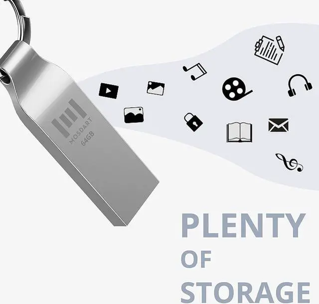 Alt view image 7 of 7 - MOSDART 64GB Waterproof Metal USB 2.0 Flash Drive - Keychain Thumb Drive Memory Stick Jump Drive Data Storage for Computers - exFAT Shockproof and Dustproof (Silver)