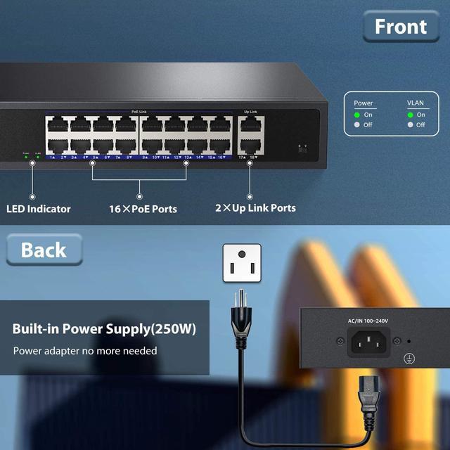 Aumox 8 Port Gigabit PoE Switch, 8 Port PoE 120W, Gigabit Ethernet  Unmanaged Network Switch, Plug and Play, Sturdy Metal Housing, Traffic  Optimization