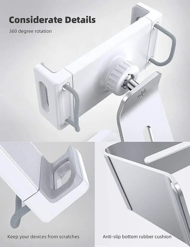 Alt view image 6 of 7 - Tablet Stand, Adjustable Tablet Holder Dock - Lamicall 360 Degree Rotating Tablet Mount, Desktop Tablet Dock, Compatible with iPad Pro 11 / 12.9, Mini, Air, Tabs, Kindle and 4.7" - 13" Tablet - Silver