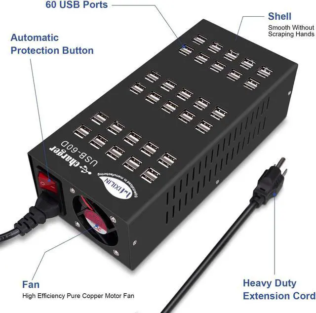 Alt view image 3 of 7 - 60 Ports USB Charging Station with Intelligent Protection, Multi-Port USB Charging Station Organizer for Hotel School Shopping Malls