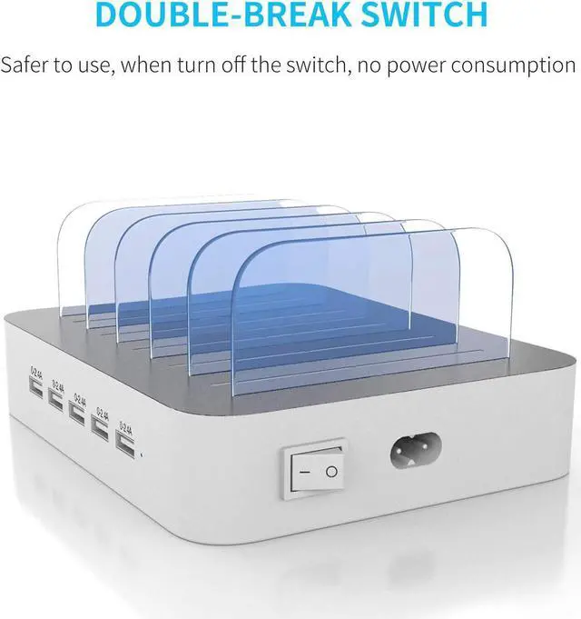 Alt view image 3 of 6 - MSTJRY Charging Station for Multiple Devices : 5 Port Multi USB-A Charger Stations Multi-Device Organizer Charging Dock Designed for iPhone iPad Cell Phone Tablets (7 Short Cables Included)