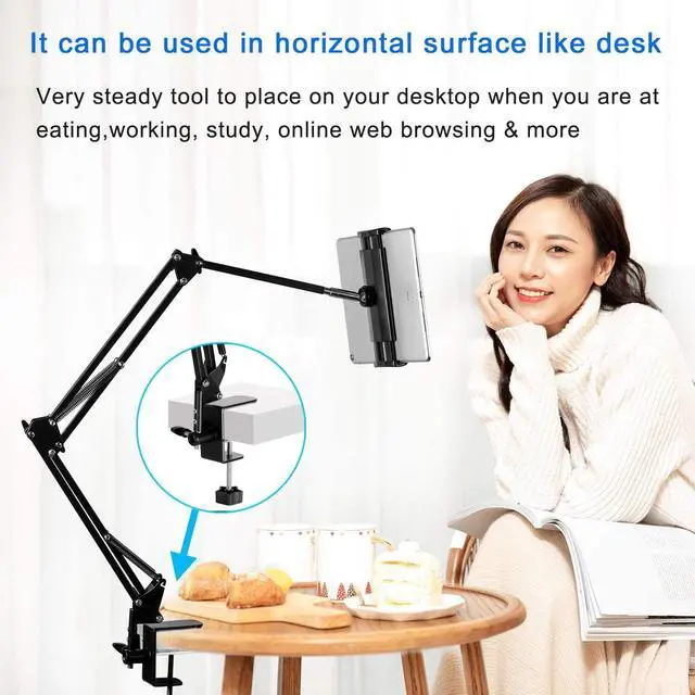 Alt view image 2 of 7 - Tablet Stand Adjustable Foldable Arm Stand for Bed Aluminum Universal Flexible Tablet Holder with 360 Degree Rotation Compatible with iPad/iPhoneX/iPad Pro/N-Switch or Other 4.5~12.9 Inches Devices