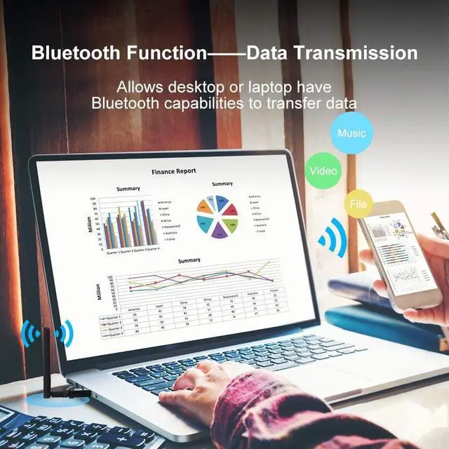 Alt view image 5 of 7 - Long Range USB Bluetooth 5.0 Adapter for PC USB Bluetooth Adapter Wireless Audio Dongle for Headphones Speakers 328FT / 100M5.0 Bluetooth Transmitter Receiver for Windows 10/8 / 8.1/7