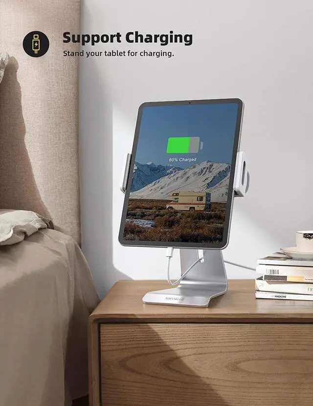 Alt view image 3 of 7 - Tablet Stand, Adjustable Tablet Holder Dock - Lamicall 360 Degree Rotating Tablet Mount, Desktop Tablet Dock, Compatible with iPad Pro 11 / 12.9, Mini, Air, Tabs, Kindle and 4.7" - 13" Tablet - Silver