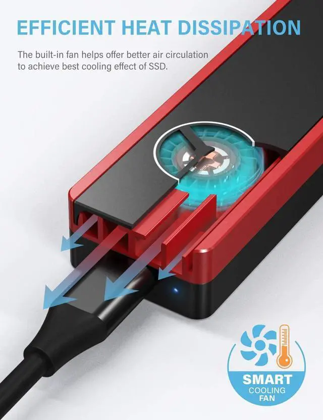 Alt view image 4 of 7 - FIDECO M.2 NVME & SATA SSD Enclosure Adapter with Fan, USB C Gen 2 10 Gbps to NVME PCI-E and NGFF Solid State Drive External Enclosure, Supports M.2 M-Key/B Key/B+M Key SSD 2230/2242/2260/2280 (black)