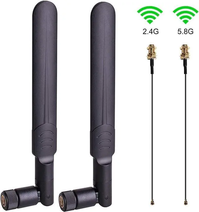 Alt view image 2 of 6 - Dual Band 2.4GHz 5GHz 5.8GHz Antenna 6dBi WiFi Omni RP-SMA Male + 15CM U.FL IPEX MHF4 to RP SMA Female Pigtail Cable for M.2 NGFF WiFi WLAN 3G/4G Card Notebook PS4 Drone 2PCS