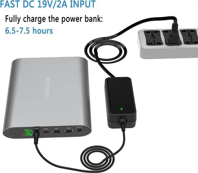 Alt view image 6 of 7 - 50000mAh Laptop Power Bank 5/9/12/16/19/20V Portable Laptop Battery Charger with QC3.0 USB-A Port & 12V Type-C Port for Laptop, Tablet, Smartphone and More Devices
