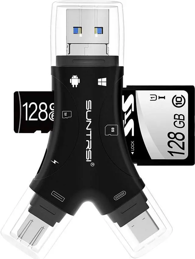 Main image of SD Card Reader for iPhone/ipad/Android/Mac/Computer/Camera 4 in1 Micro SD Card Reader Trail Camera Viewer Portable Memory Card Reader SD Card Adapter for SD and TF Cards(Black)