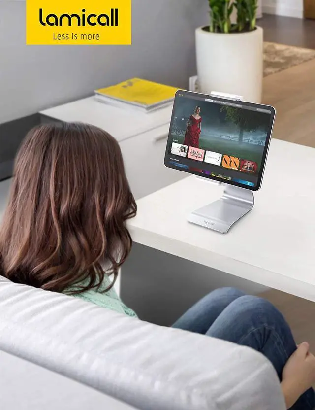 Alt view image 7 of 7 - Tablet Stand, Adjustable Tablet Holder Dock - Lamicall 360 Degree Rotating Tablet Mount, Desktop Tablet Dock, Compatible with iPad Pro 11 / 12.9, Mini, Air, Tabs, Kindle and 4.7" - 13" Tablet - Silver