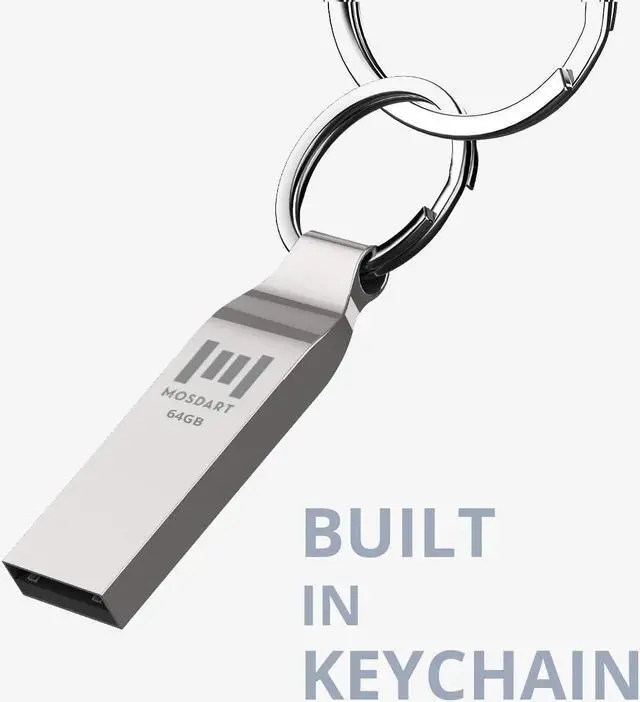 Alt view image 5 of 7 - MOSDART 64GB Waterproof Metal USB 2.0 Flash Drive - Keychain Thumb Drive Memory Stick Jump Drive Data Storage for Computers - exFAT Shockproof and Dustproof (Silver)