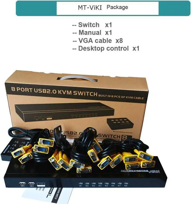 Alt view image 2 of 5 - MT-VIKI 8 Port USB VGA KVM Switch 801UK-L 8 in 1 Out Switcher Box for Computer PC Laptop Notebook Monitor w/ 8pcs KVM Cables