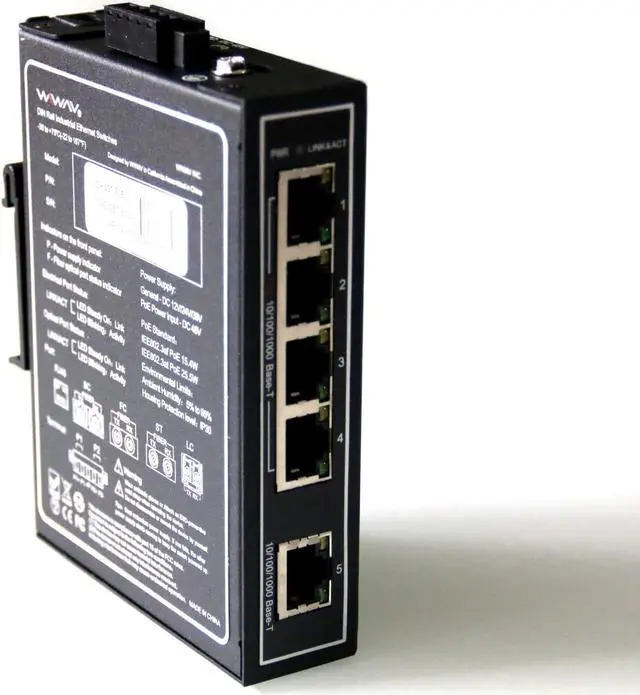 Alt view image 7 of 7 - WIWAV WDH-5GT-POE 10/100/1000Mbps Unmanaged 5-Port PoE Industrial Ethernet Switches with DIN Rail/Wall-Mount (Fanless-30??~75??)