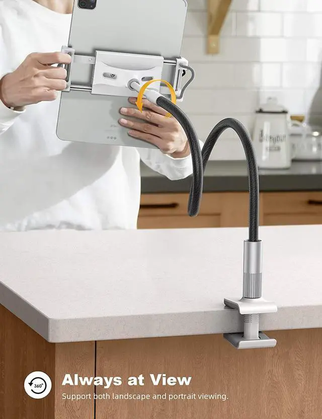 Alt view image 2 of 7 - Gooseneck Tablet Holder Tablet Mount : Flexible Arm Clip Tablet Stand for Bed Tablet Desk Mount Compatible with iPad Pro 11 Mini Air Galaxy Tabs More 4.7 to 10.5 Phones and Tablets