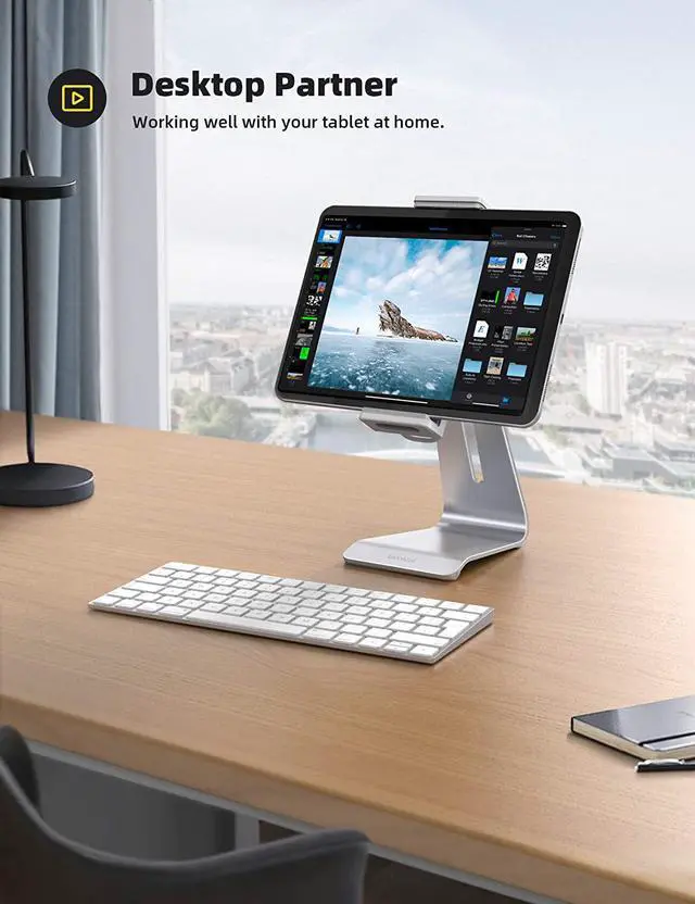 Alt view image 4 of 7 - Tablet Stand, Adjustable Tablet Holder Dock - Lamicall 360 Degree Rotating Tablet Mount, Desktop Tablet Dock, Compatible with iPad Pro 11 / 12.9, Mini, Air, Tabs, Kindle and 4.7" - 13" Tablet - Silver