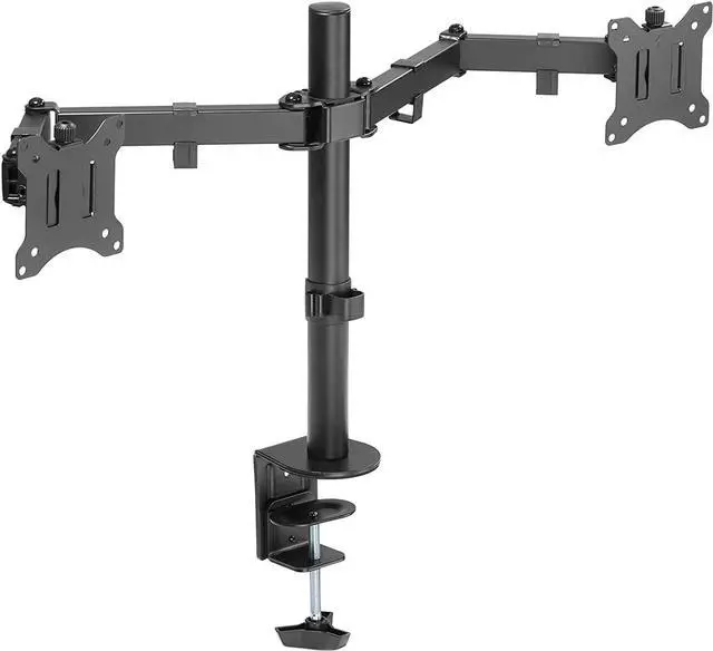 Main image of AMER Dual LCD LED Monitor Desk Mount Stand with C-clamp | Heavy Duty Fully Adjustable Arms Hold 2 Screens up to 32 inches (2EZCLAMP)