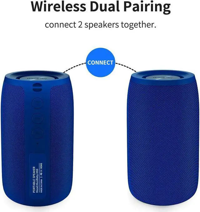 Alt view image 5 of 7 - Bluetooth Speaker,MusiBaby Wireless,Waterproof,Outdoor,Portable Speaker,Dual Pairing,Loud Stereo,Booming Bass,24H Playtime Wireless Speakers for Home,iPhone,Party,Gifts(Blue)