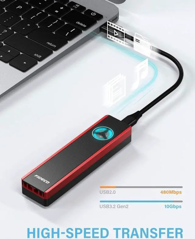 Alt view image 2 of 7 - FIDECO M.2 NVME & SATA SSD Enclosure Adapter with Fan, USB C Gen 2 10 Gbps to NVME PCI-E and NGFF Solid State Drive External Enclosure, Supports M.2 M-Key/B Key/B+M Key SSD 2230/2242/2260/2280 (black)