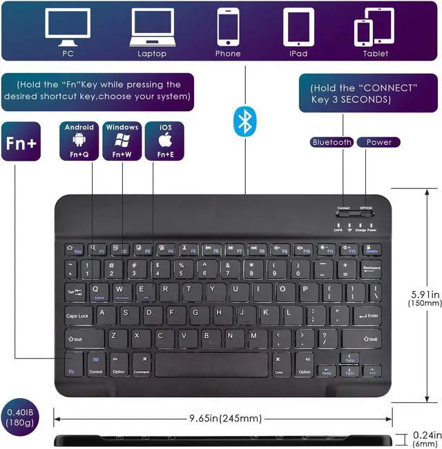 Alt view image 4 of 7 - DETUOSI Universal 10.1 inch Android Tablet Case with Keyboard, Removable Wireless Bluetooth Keyboard + PU Leather Folio Book Cover + Stand, Travel Portable Sleeve for iOS/Android/Windows System Tablet