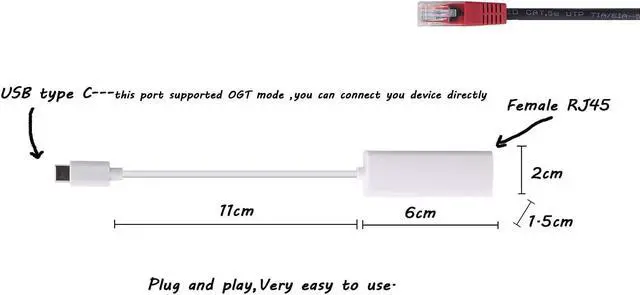 Alt view image 4 of 5 - USB Type-C to RJ45 Female OTG 100Mbps Fast Ethernet Network Adapter Compalite with Tablet PC/Laptop (Windows Mac OS X Linux) Raspberry Pi and Some Android Devices(TV Box .ect) (Type-C)