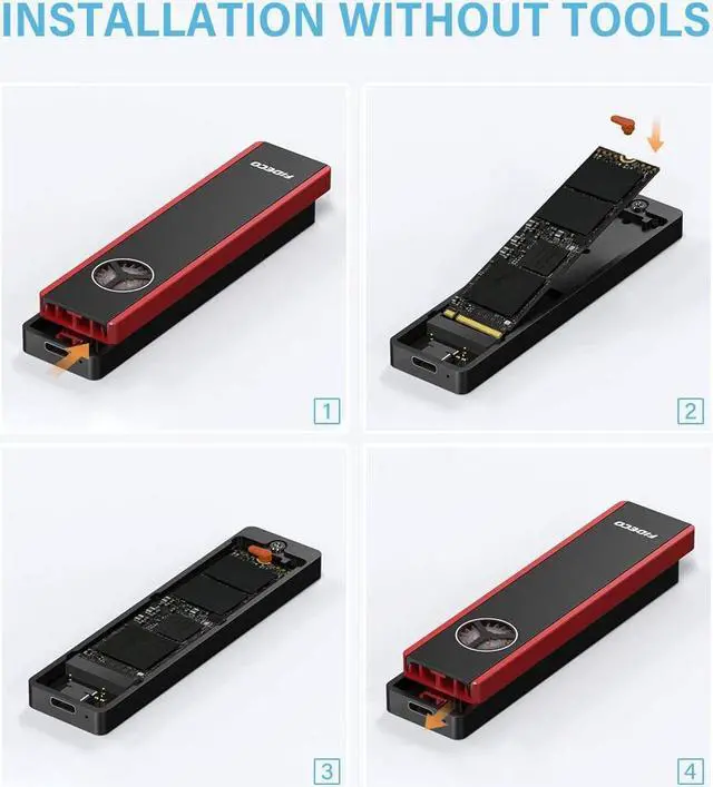 Alt view image 7 of 7 - FIDECO M.2 NVME & SATA SSD Enclosure Adapter with Fan, USB C Gen 2 10 Gbps to NVME PCI-E and NGFF Solid State Drive External Enclosure, Supports M.2 M-Key/B Key/B+M Key SSD 2230/2242/2260/2280 (black)