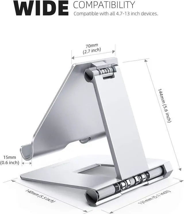 Alt view image 5 of 7 - Lamicall Adjustable Tablet Stand Holder - 360 Degree Rotating Tablet Mount, Desktop Tablet Dock, Compatible with iPad Pro 11 / 12.9, Mini, Air, Tabs, Kindle and 4.7" - 13" Tablet - Silver
