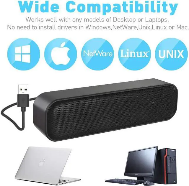 Alt view image 7 of 7 - ZETIY Updated Computer Speaker, USB Powered Speaker for Desktop,Windows PC,Mac. Portable Mini Sound bar-Plug and Play with Volume Control and Mute Button (USB-C to USB Adapter Included)