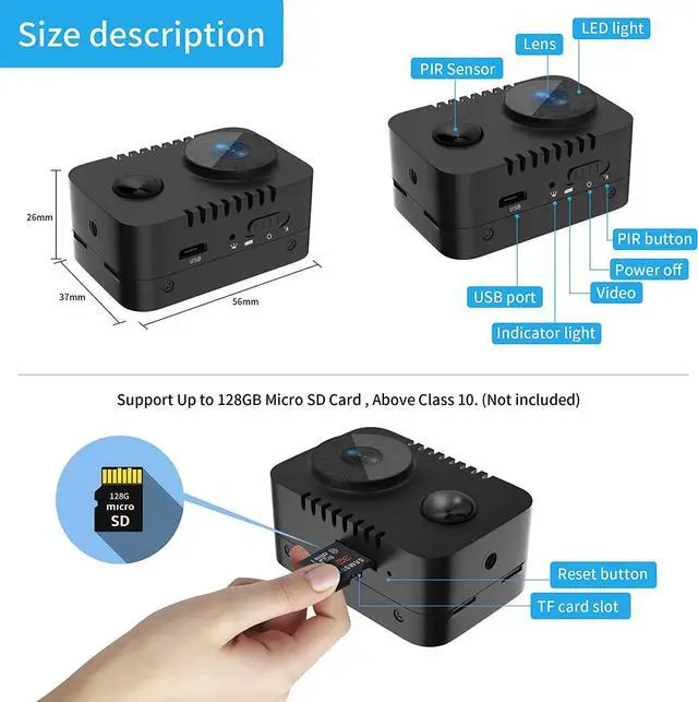 Alt view image 5 of 5 - EDIACE HD 1080p Body Camera Mini Spy Camera Hidden with PIR Motion Detector and Night Vision Small Nanny Cams Portable Indoor Video Cameras Home Security Surveillance Cam 60 Days Standby-(No WiFi)