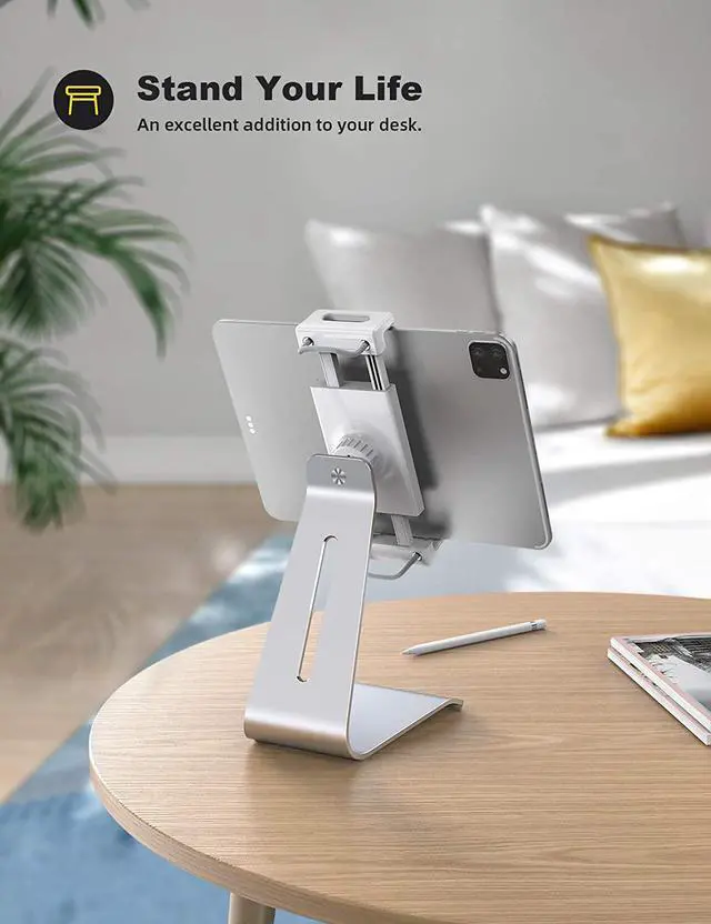 Alt view image 2 of 7 - Tablet Stand, Adjustable Tablet Holder Dock - Lamicall 360 Degree Rotating Tablet Mount, Desktop Tablet Dock, Compatible with iPad Pro 11 / 12.9, Mini, Air, Tabs, Kindle and 4.7" - 13" Tablet - Silver