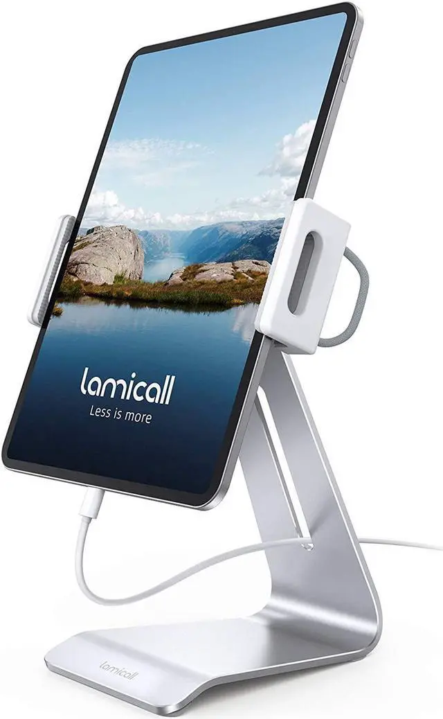 Main image of Tablet Stand, Adjustable Tablet Holder Dock - Lamicall 360 Degree Rotating Tablet Mount, Desktop Tablet Dock, Compatible with iPad Pro 11 / 12.9, Mini, Air, Tabs, Kindle and 4.7" - 13" Tablet - Silver