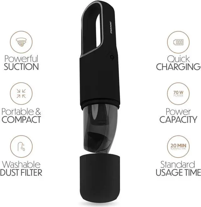 Alt view image 3 of 7 - Portable Hand Vacuum Cleaner Handheld Cordless Cleaner for Dust Pet Hair Dirt Home Car Interior Lightweight, Easy to Use, Compact Design Battery Rechargeable with USB-C Cable - Black