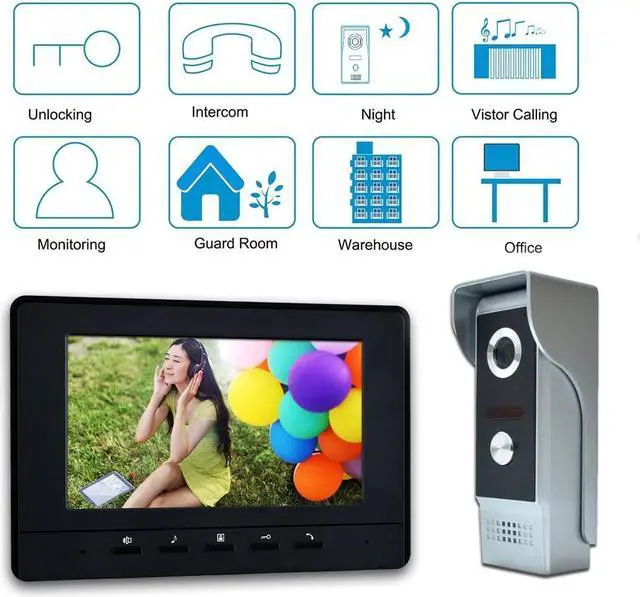 Alt view image 4 of 7 - Video Intercom System, 7 Inches Video Doorbell Door Phone System, Wired Video Door Phone HD Camera Kits Dual-Way Intercom for Villa House Office Apartment 1-IR Camera 2-LCD Color Monitor