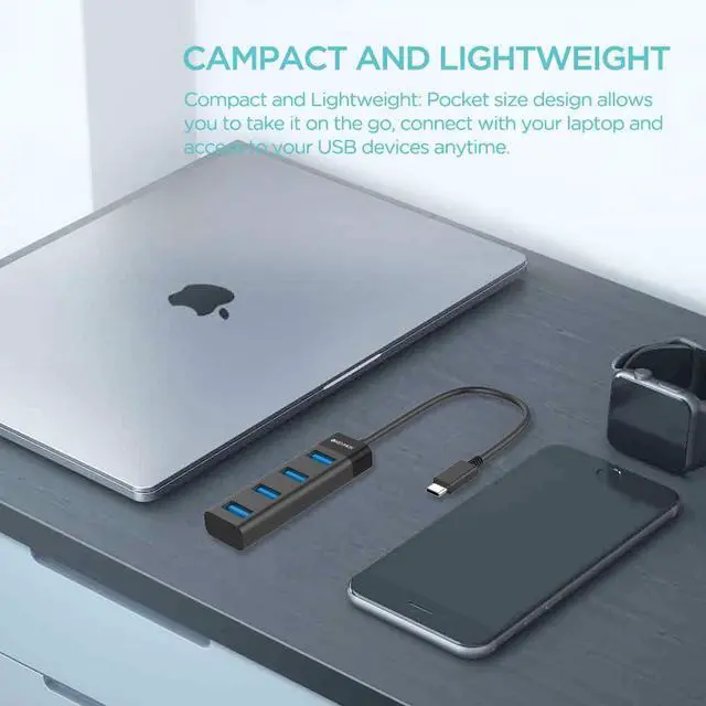 Alt view image 5 of 7 - 4-Port USB C Hub, KEYMOX Compact Size Type C Adapter with 4 USB 3.0 Ports USB Type C Hub for MacBook Pro 2019/2018/2017, Google Chromebook Pixelbook, XPS, Samsung S9/S8 and More USB Type C Devices