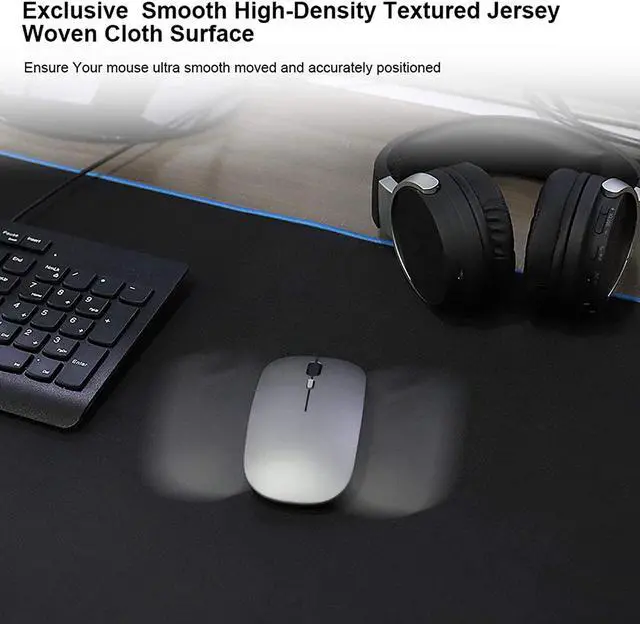 Alt view image 4 of 6 - Large Gaming Mouse Pad(35.4x15.7x0.16in) Black Thick Computer Extended Mousepad for Laptop Smooth Keyboard Mat with Non Slip Rubber Base Stable Desk Pad Blotter with Durable Stitched Edges