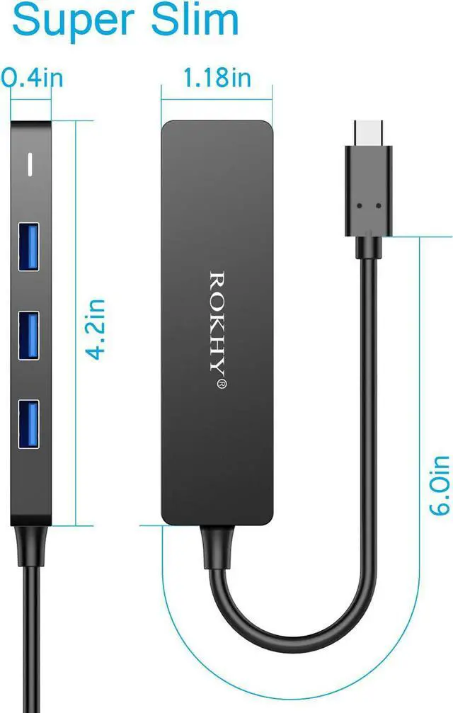 Alt view image 6 of 7 - USB C Hub 4-Port USB 3.0 Hub Ultra-Slim Data USB Hub for MacBook, iPad Pro, Laptop, Android Smartphones