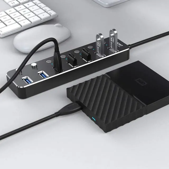 Alt view image 4 of 6 - USB hub, Aluminum USB 3.0 Data Hub with Individual On/Off Switches and LED Lights for Laptop, PC, Computer (4ft/120cm) (7port)