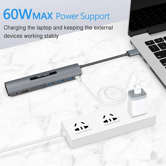 Alt view image 5 of 6 - USB C Hub for MacBook Pro/MacBook air, 8 in 1 USB Type C Adapter with 4K HDMI Multiport, USB 3.0 Port, SD/TF Card Reader, USB C Dongle Port Compatible with MacBook, XPS and More Type C Devices