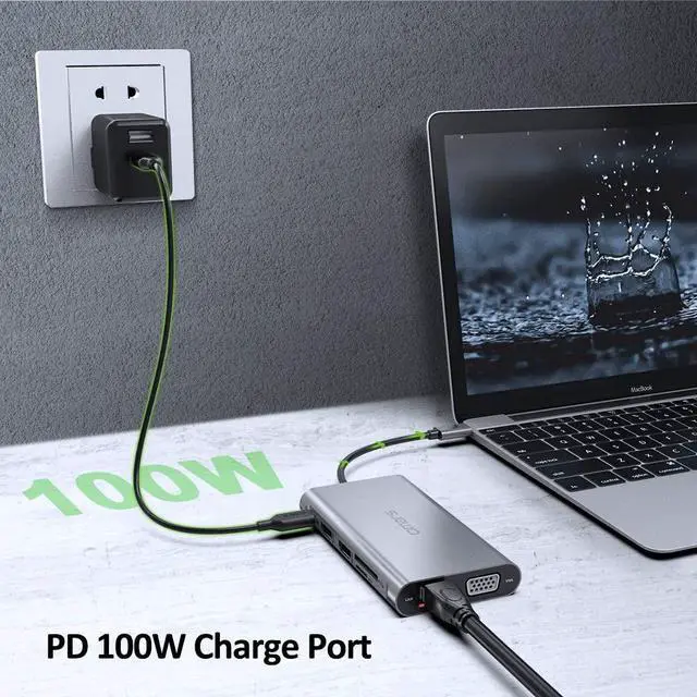 Alt view image 5 of 7 - Omars USB-C Laptop Docking Station 11 in 1 Triple Display USB C Hub 4K Monitor Type C Adapter for HP Dell MacBook Pro and Windows (2HDMI VGA PD3.0 SD TF Card Reader Gigabit Ethernet 4USB Ports)