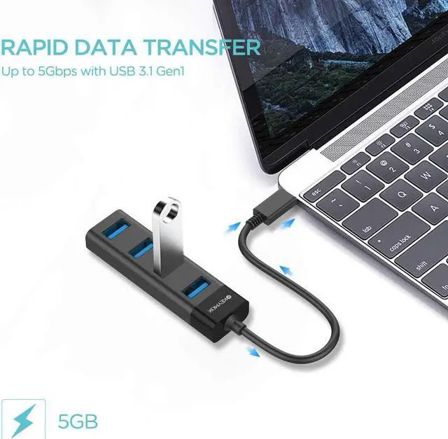 Alt view image 3 of 7 - 4-Port USB C Hub, KEYMOX Compact Size Type C Adapter with 4 USB 3.0 Ports USB Type C Hub for MacBook Pro 2019/2018/2017, Google Chromebook Pixelbook, XPS, Samsung S9/S8 and More USB Type C Devices