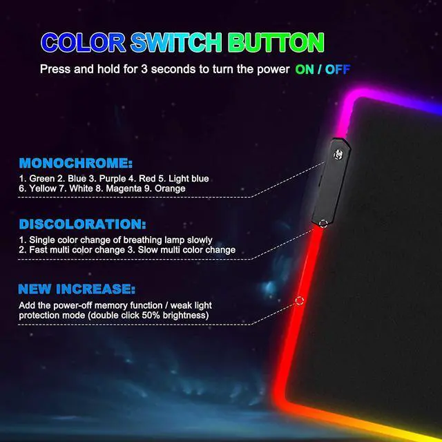 Alt view image 7 of 7 - RGB Gaming Mouse Pad - 14 Light Modes Extended Computer Keyboard Mat Anime LED Mouse Pad LargeHigh-Performance Mouse Pad Optimized for Gamer 31.5 X 12in (Wolf Mouse pad)