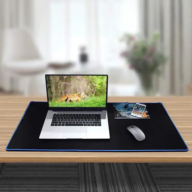 Alt view image 6 of 6 - Large Gaming Mouse Pad(35.4x15.7x0.16in) Black Thick Computer Extended Mousepad for Laptop Smooth Keyboard Mat with Non Slip Rubber Base Stable Desk Pad Blotter with Durable Stitched Edges