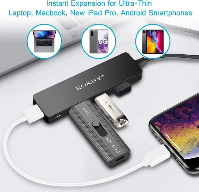 Alt view image 4 of 7 - USB C Hub 4-Port USB 3.0 Hub Ultra-Slim Data USB Hub for MacBook, iPad Pro, Laptop, Android Smartphones