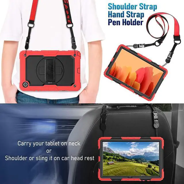 Alt view image 5 of 7 - Case for Samsung Galaxy Tab A7 (10.4 Inch) 2020/2022, SM-T500/ T503 Case, Durable Sturdy Case with Screen Protector Swivel Stand Hand Shoulder Strap Drop-Proof Galaxy Tablet A7 Case - Red