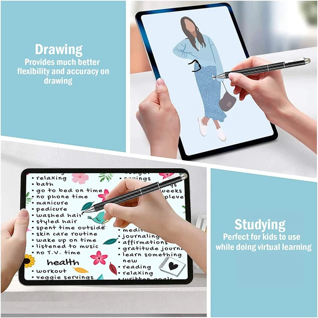 Alt view image 4 of 7 - Capacitive Stylus Pen 4-in-1 High Sensitivity and Precision Touch Screen Stylus Clear Disc Tip Black Rubber Tip &Mesh Fiber Tip Compatible with Universal Touch Screen Device Black