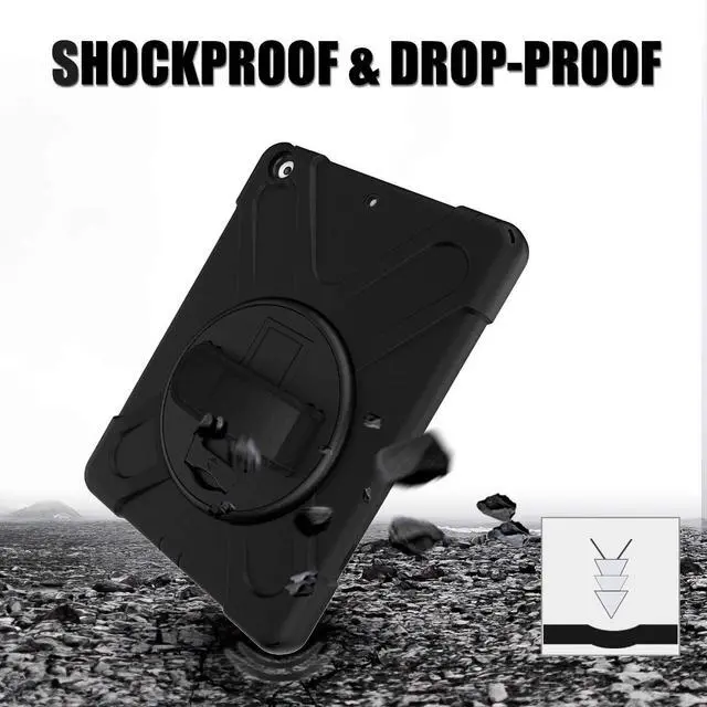 Alt view image 6 of 6 - TSQ Case for iPad Case 9th/8th/7th Generation with Screen Protector for Kids | Military Grade Shockproof Protective with Stand Hand Shoulder Strap Cover for iPad 9th 8th 7th Gen 10.2 Inch| Black
