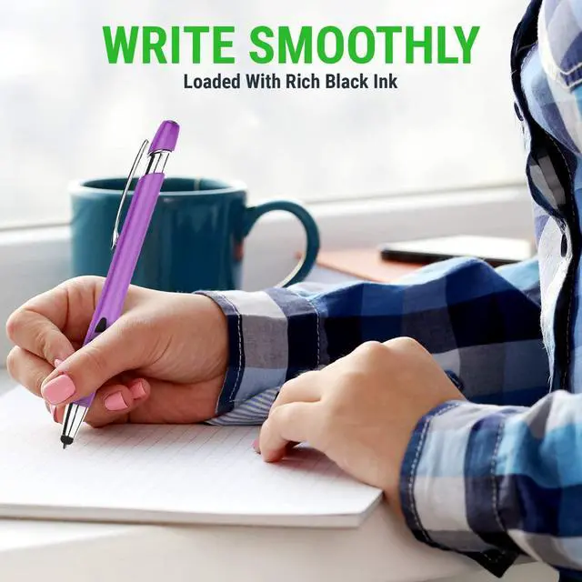 Alt view image 6 of 7 - Stylus Pen for Touch Screens & Ballpoint Writing Pens with Sensitive Stylus Tip - 2 in 1 Compatible for Your Touch Screen Devices - Assorted Barrel Colors Black Ink 7 Pack