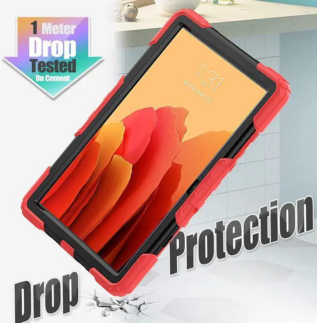 Alt view image 3 of 7 - Case for Samsung Galaxy Tab A7 (10.4 Inch) 2020/2022, SM-T500/ T503 Case, Durable Sturdy Case with Screen Protector Swivel Stand Hand Shoulder Strap Drop-Proof Galaxy Tablet A7 Case - Red