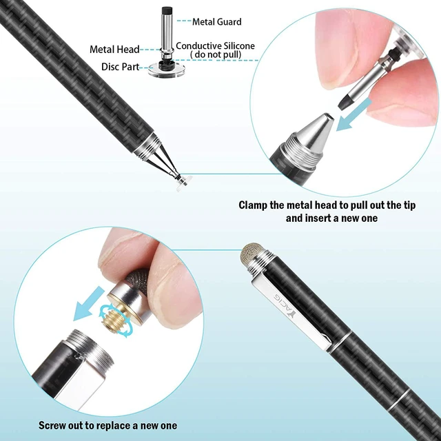 Alt view image 6 of 7 - Capacitive Stylus Pen 4-in-1 High Sensitivity and Precision Touch Screen Stylus Clear Disc Tip Black Rubber Tip &Mesh Fiber Tip Compatible with Universal Touch Screen Device Black