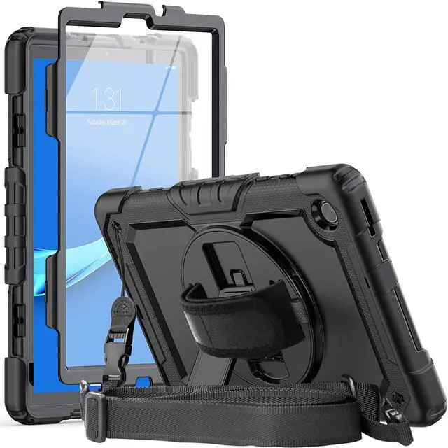 Main image of Case for Lenovo Tab M10 Plus 10.3 Inch TB-X606F/TB-X606X with Screen Protector Pen Holder |  Lenovo Tab M10 FHD Plus Case 2020 with 360 Rotating Kickstand Hand Grip Shoulder Strap | Black